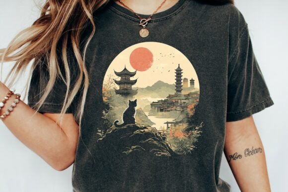Download Black Cat Zen Garden Pagodas Sun Png - Black Collection