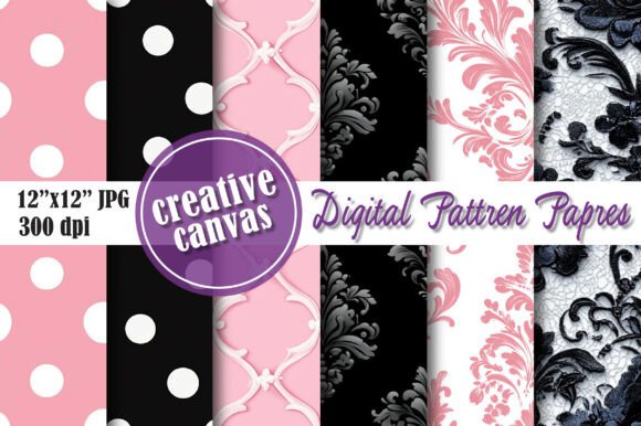 Download Pink Black Damask Digital Paper Bundle - Black Collection